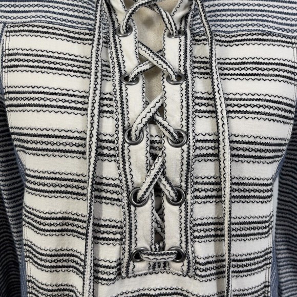 BCBGMaxAzria Lani Lace Up Front Embroidered Striped Knit Tunic Dress Womens S - Picture 4 of 14